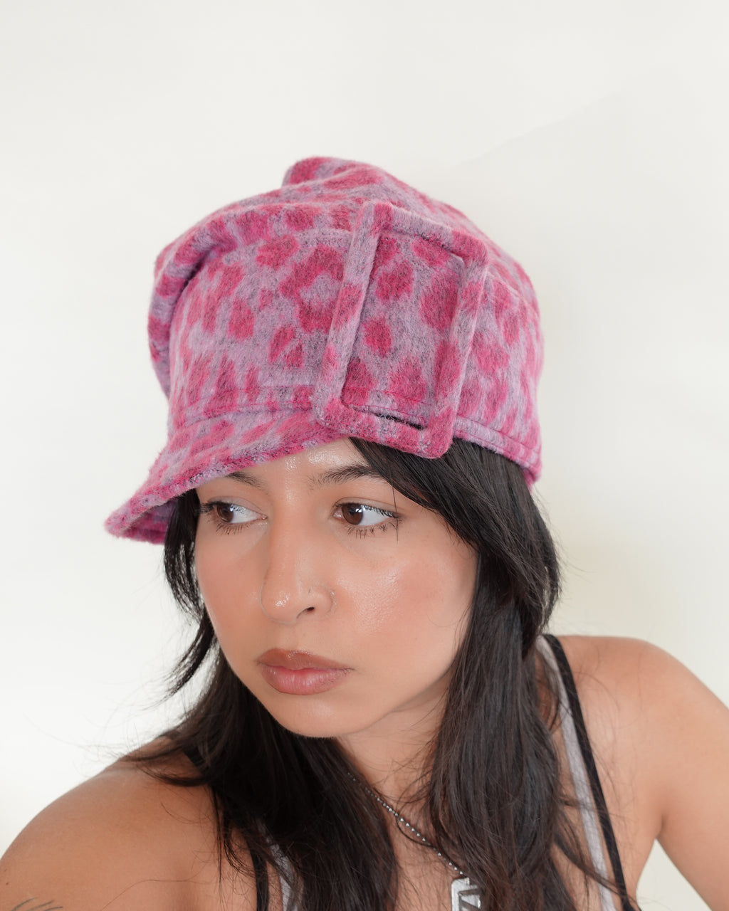 buckle leopard hat, pink