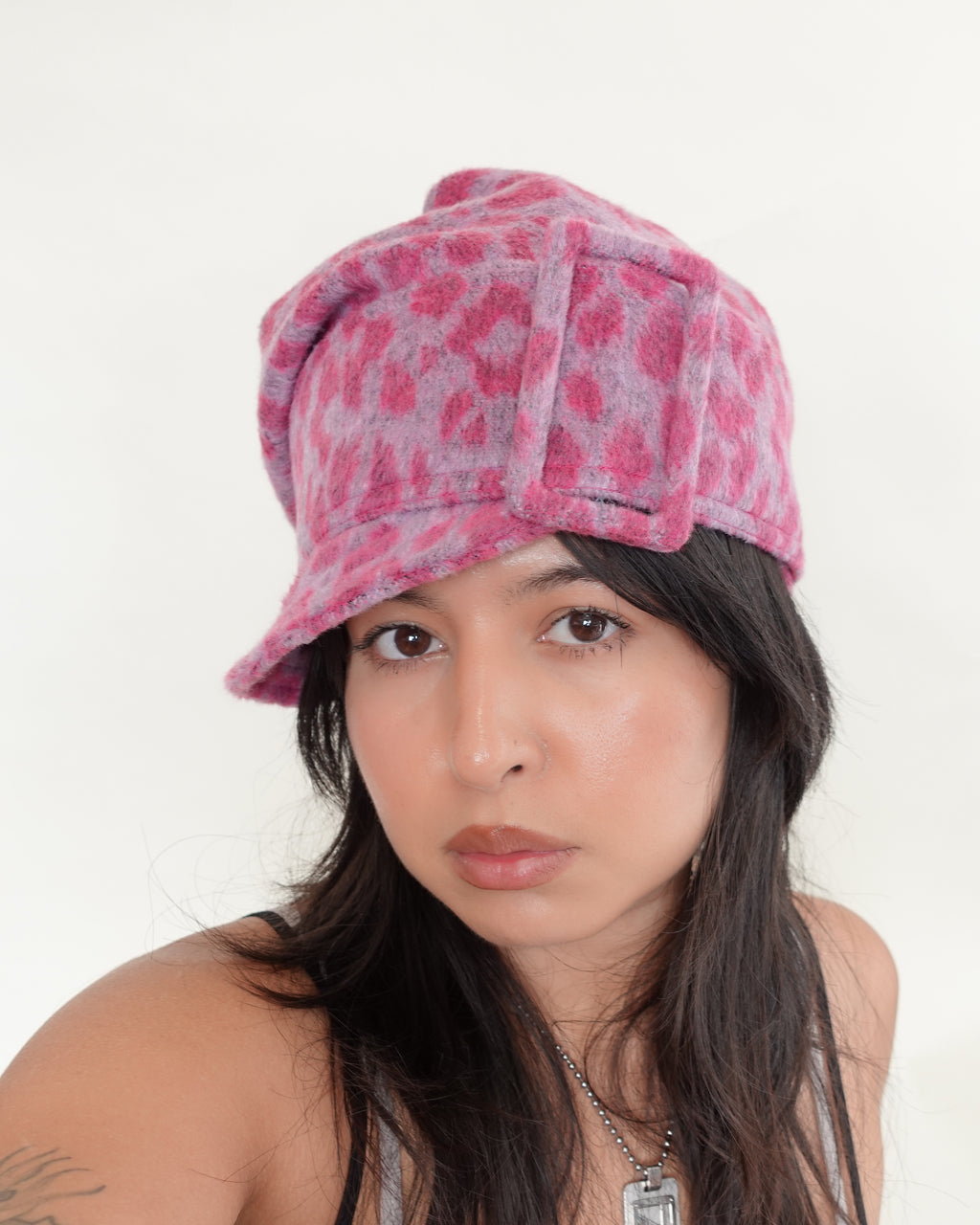 buckle leopard hat, pink