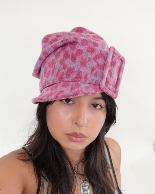 buckle leopard hat, pink