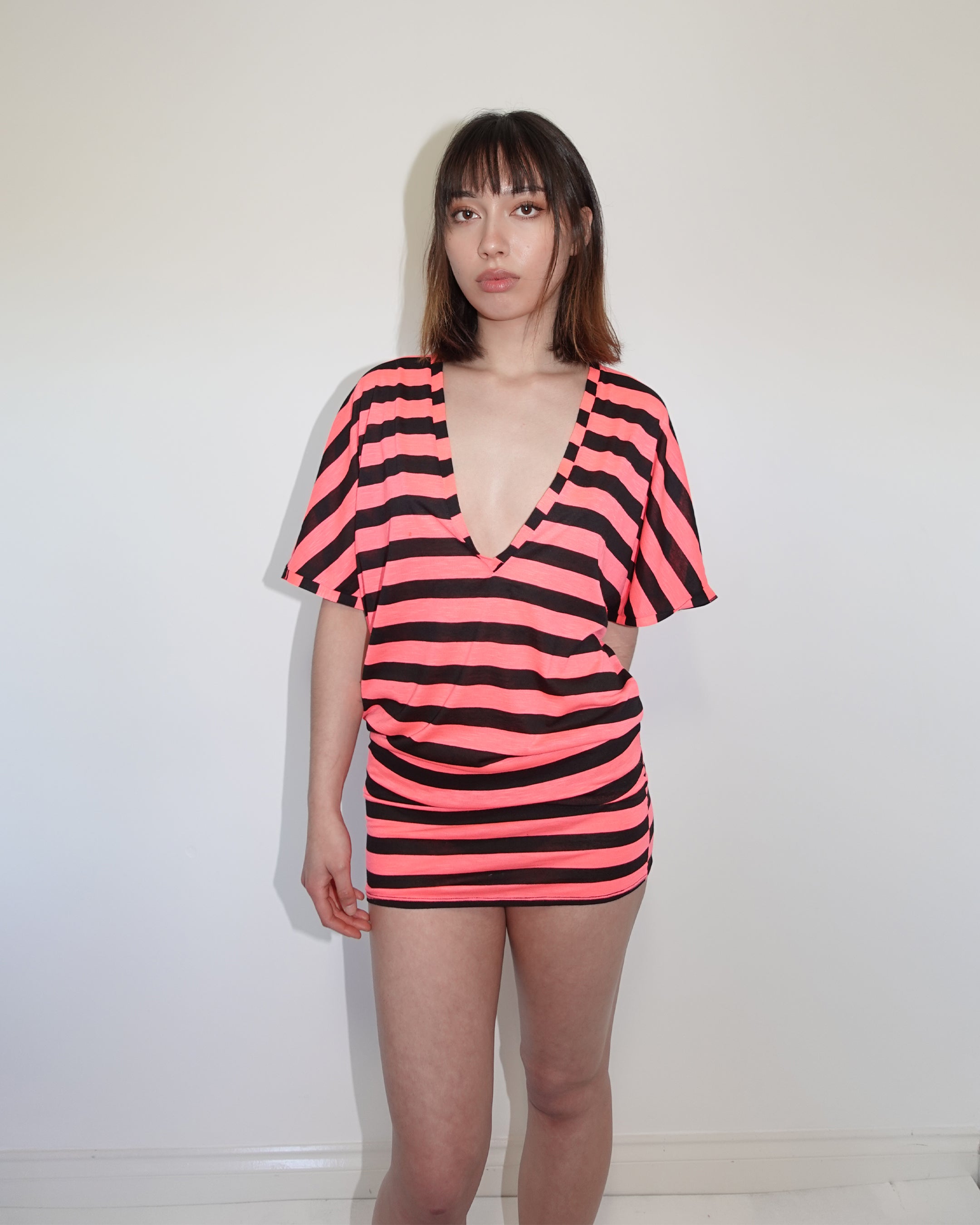 anders dress, pink & black stripe
