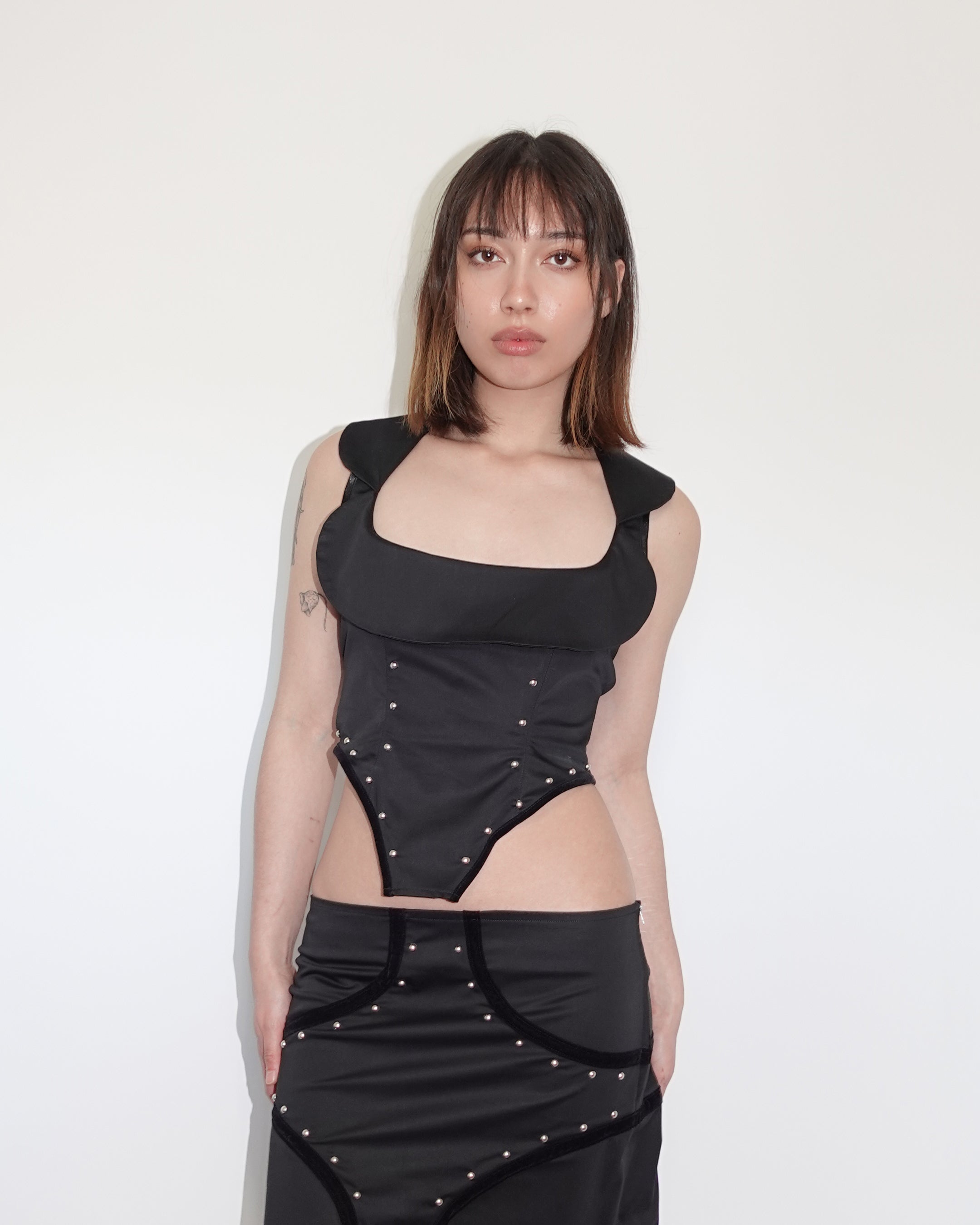 studded marjy top, black