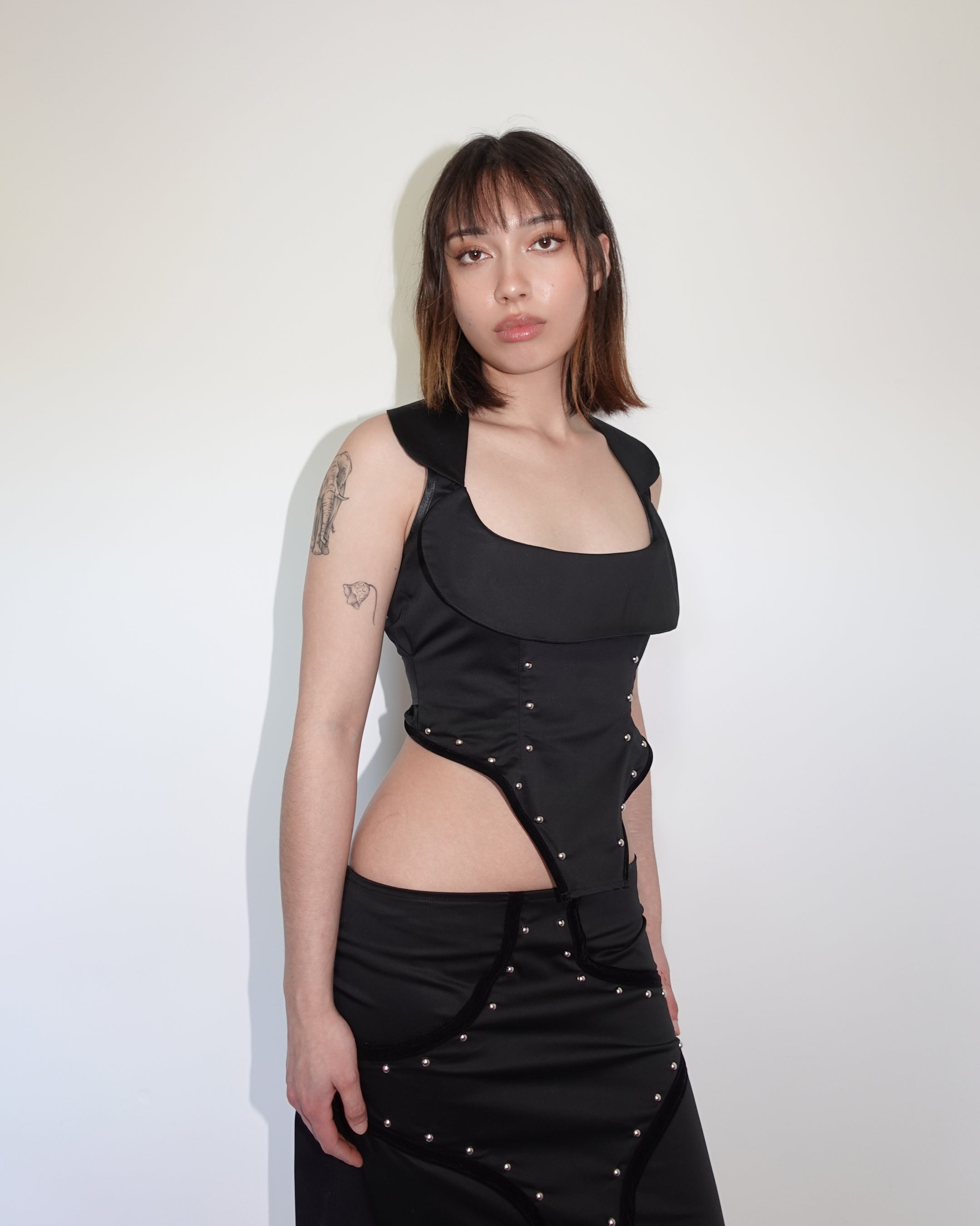 studded marjy top, black