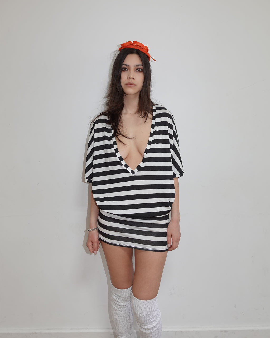 anders dress, black & white stripe
