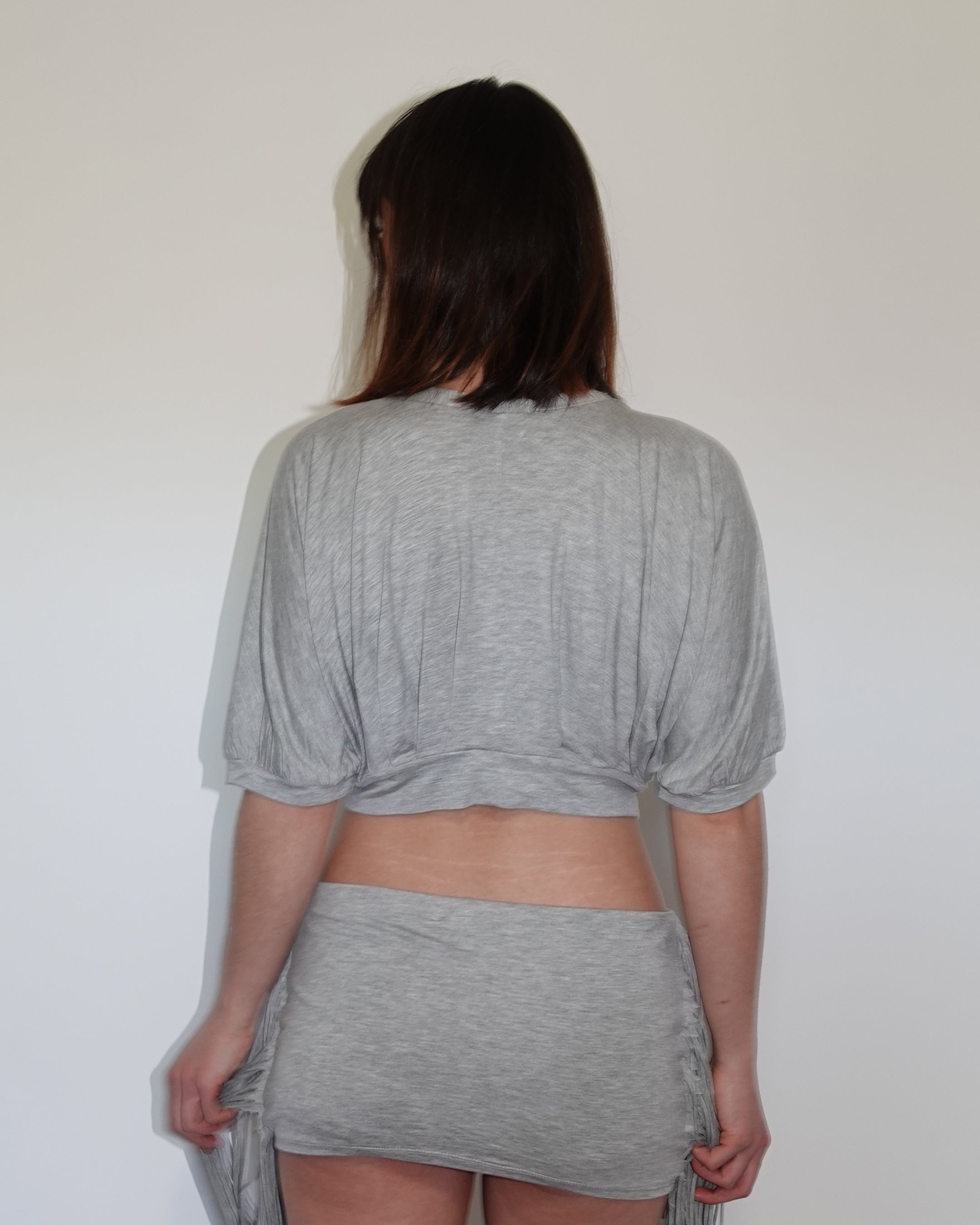 studded plunge cropped top, grey