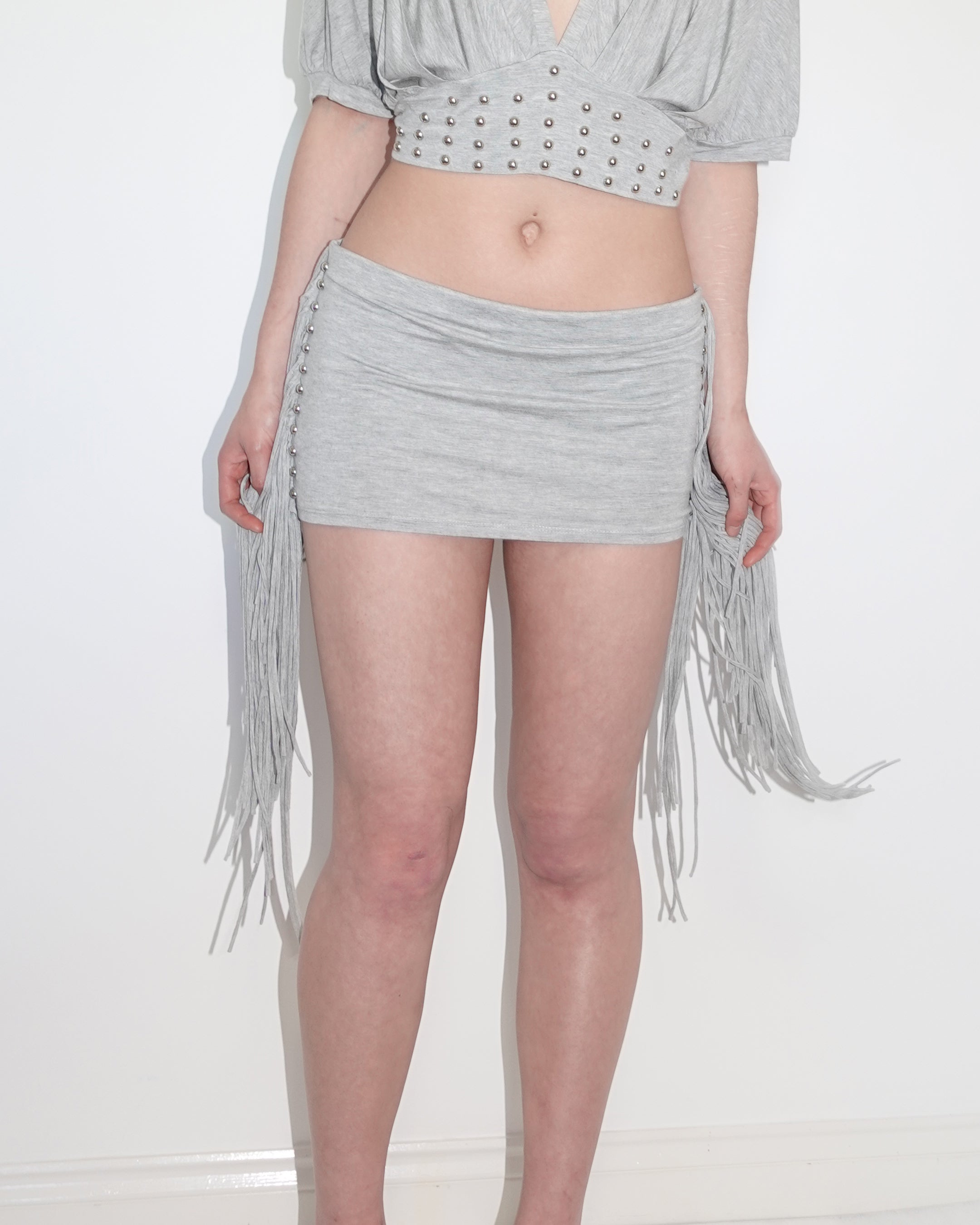 studded fringe skort, grey