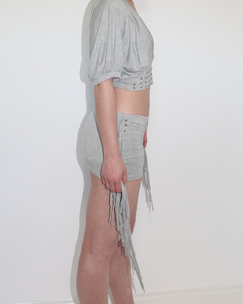 studded fringe skort, grey