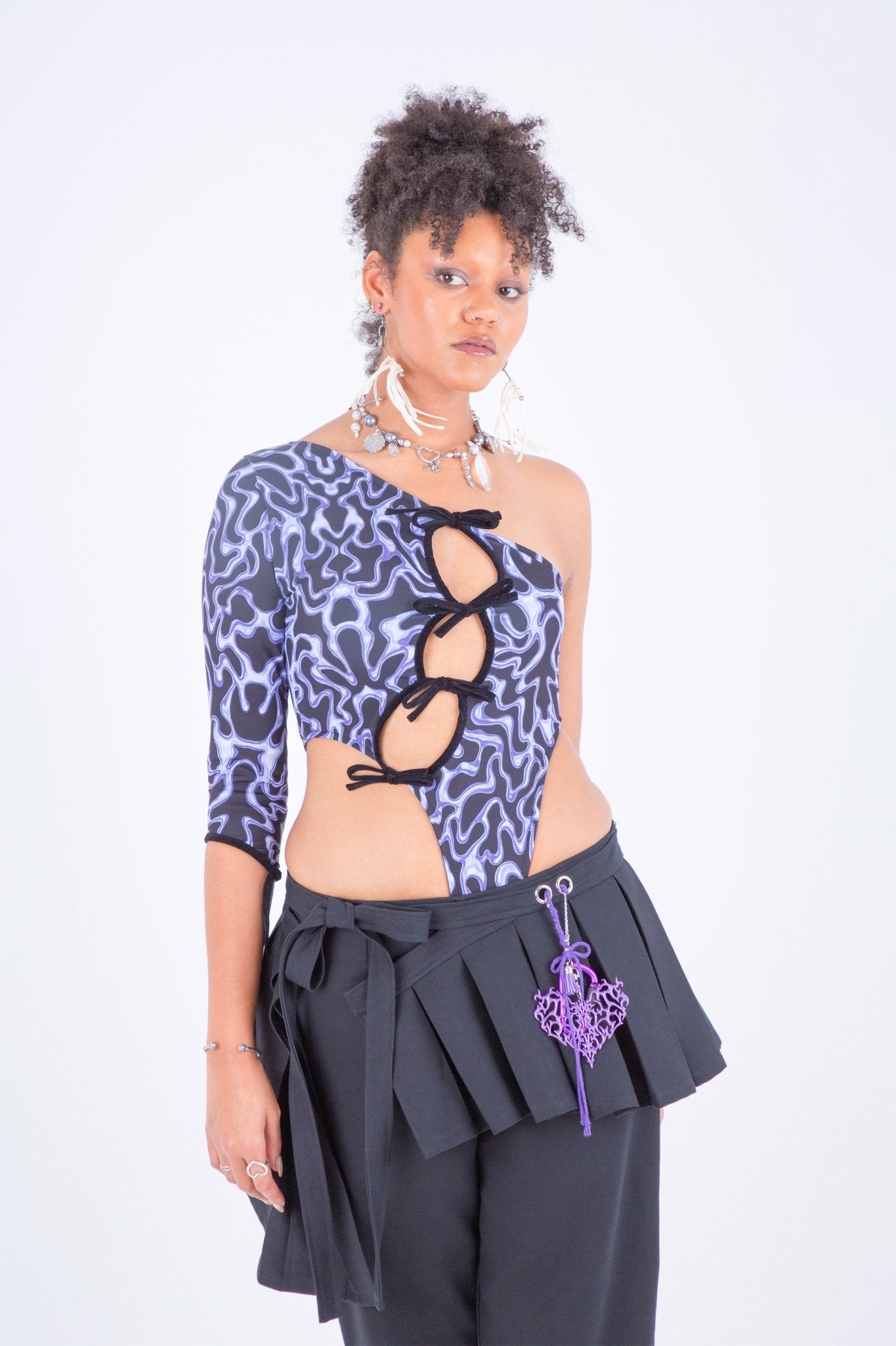 Mercurial Kiss Bodysuit, black & purple - Sourtai - Bodysuit High Cut Bodysuit