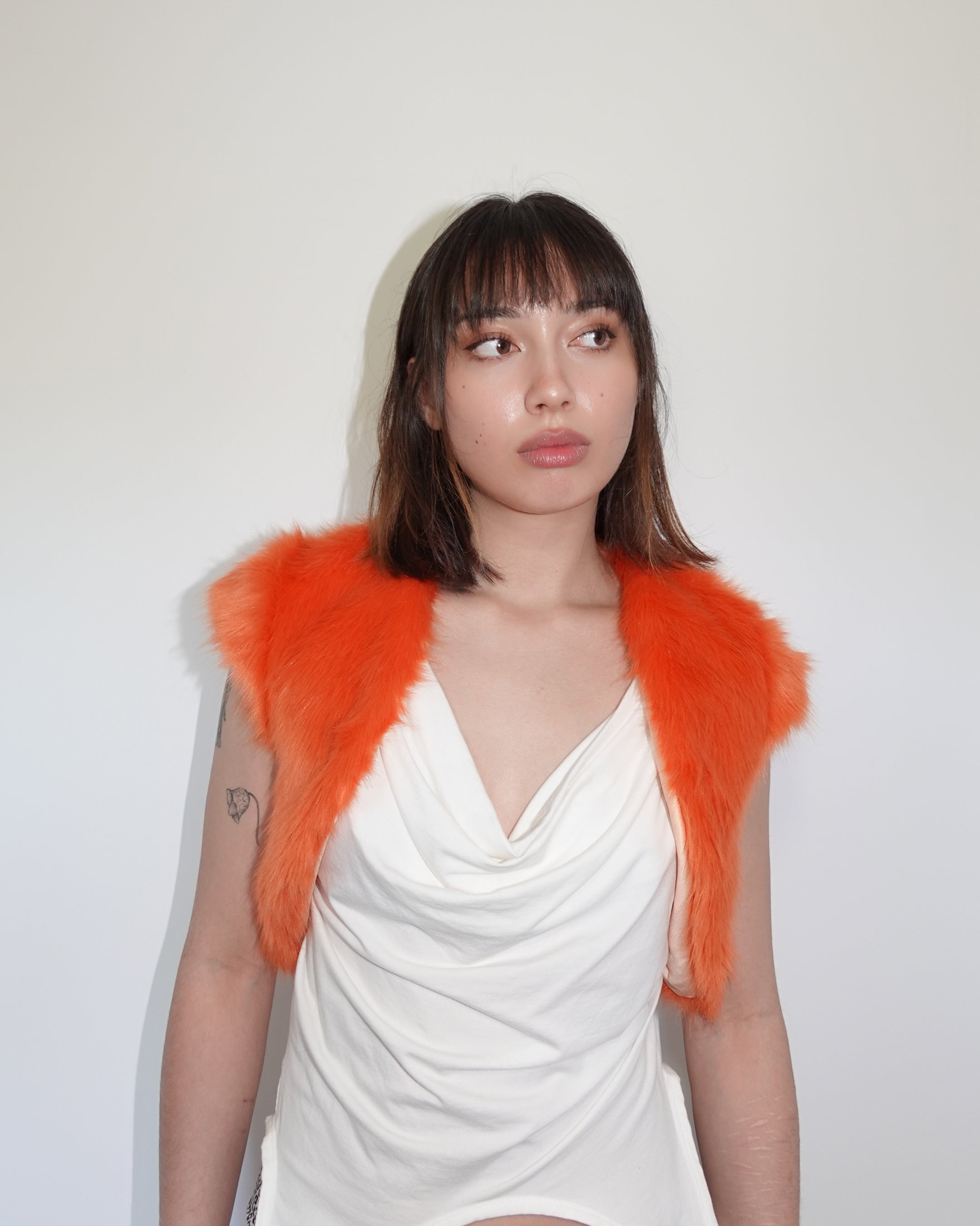 fur bolero, orange