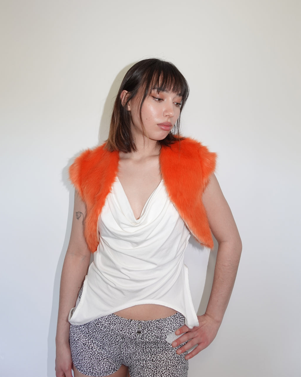 fur bolero, orange