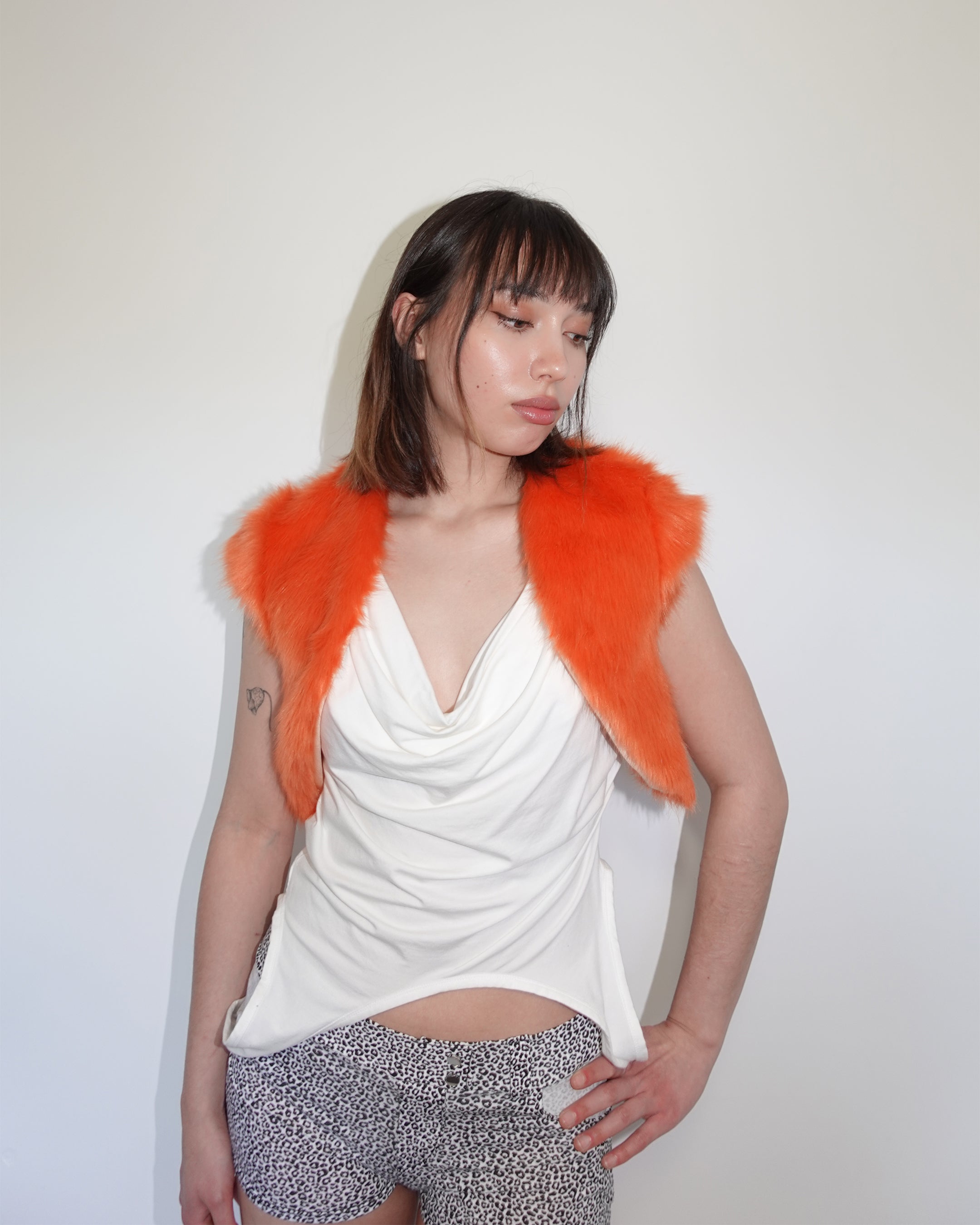 fur bolero, orange