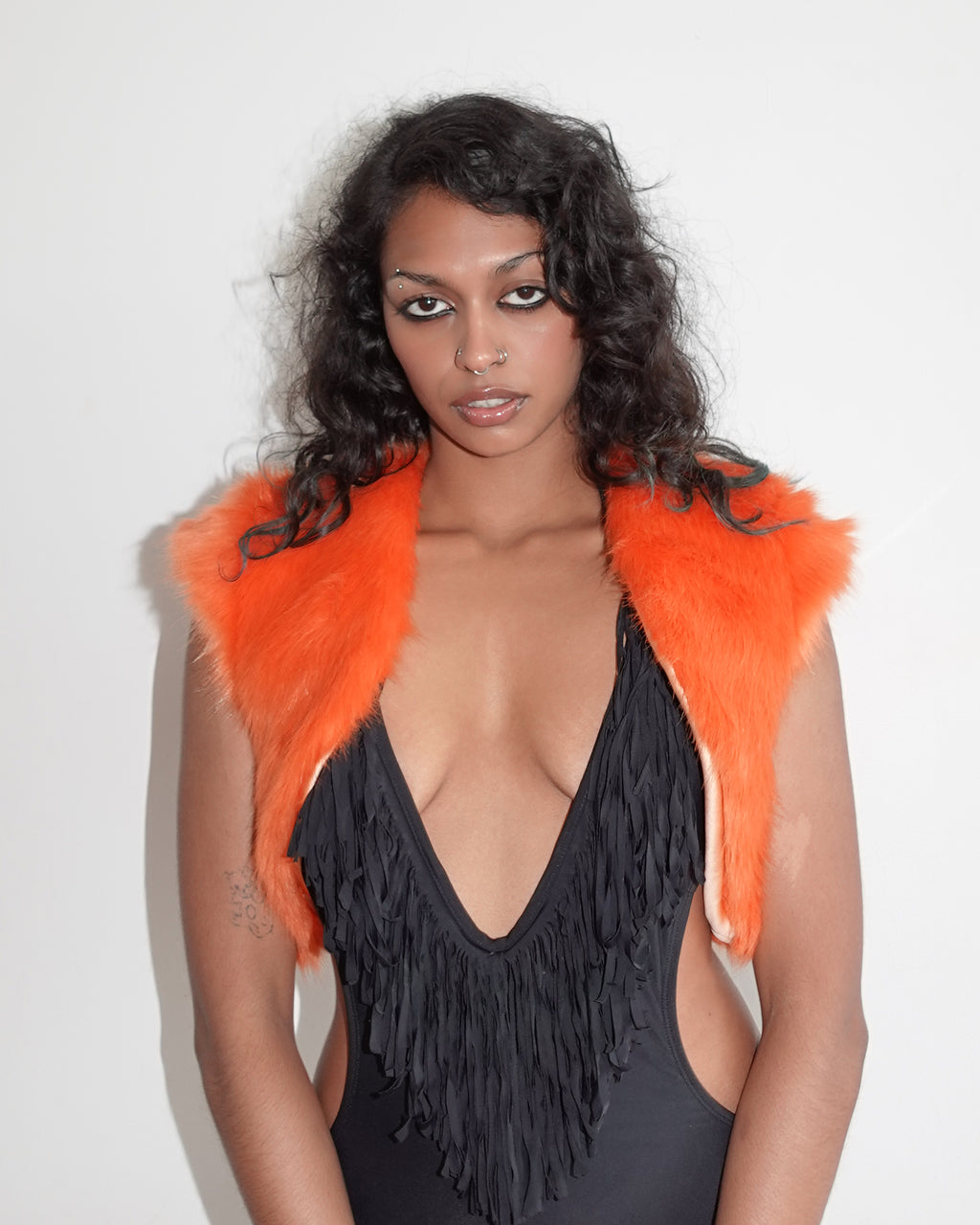 fur bolero, orange