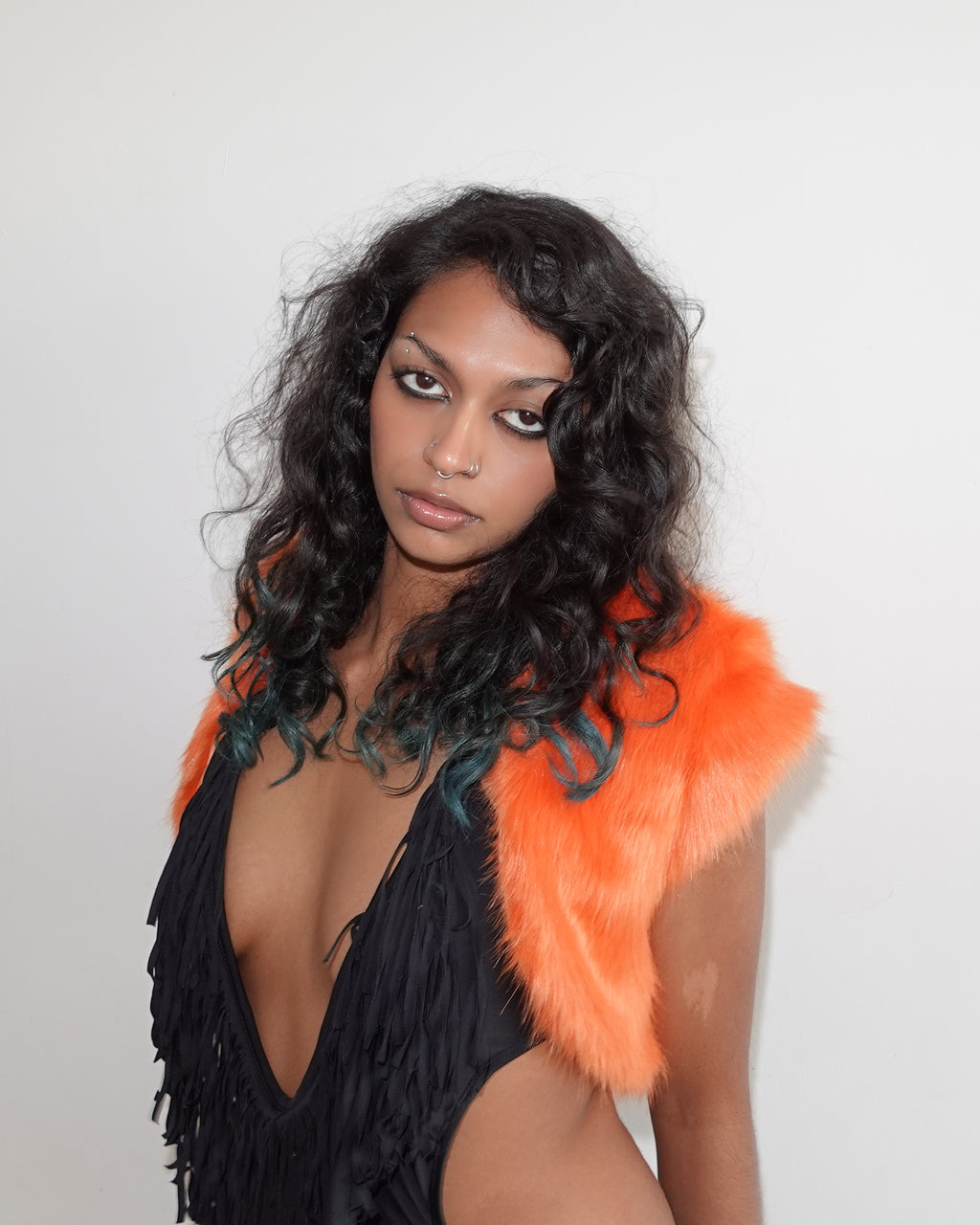 fur bolero, orange