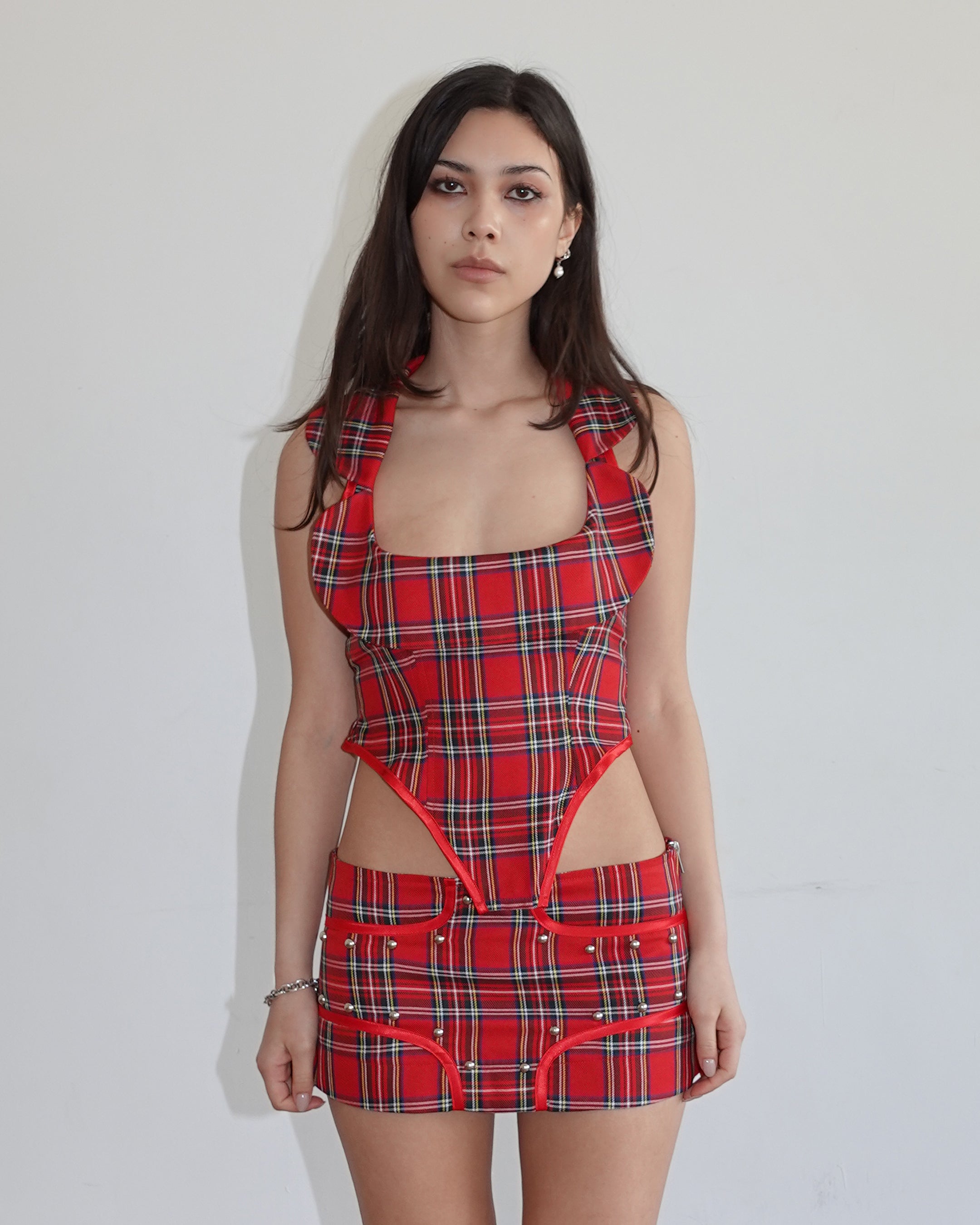 marjy top, red tartan