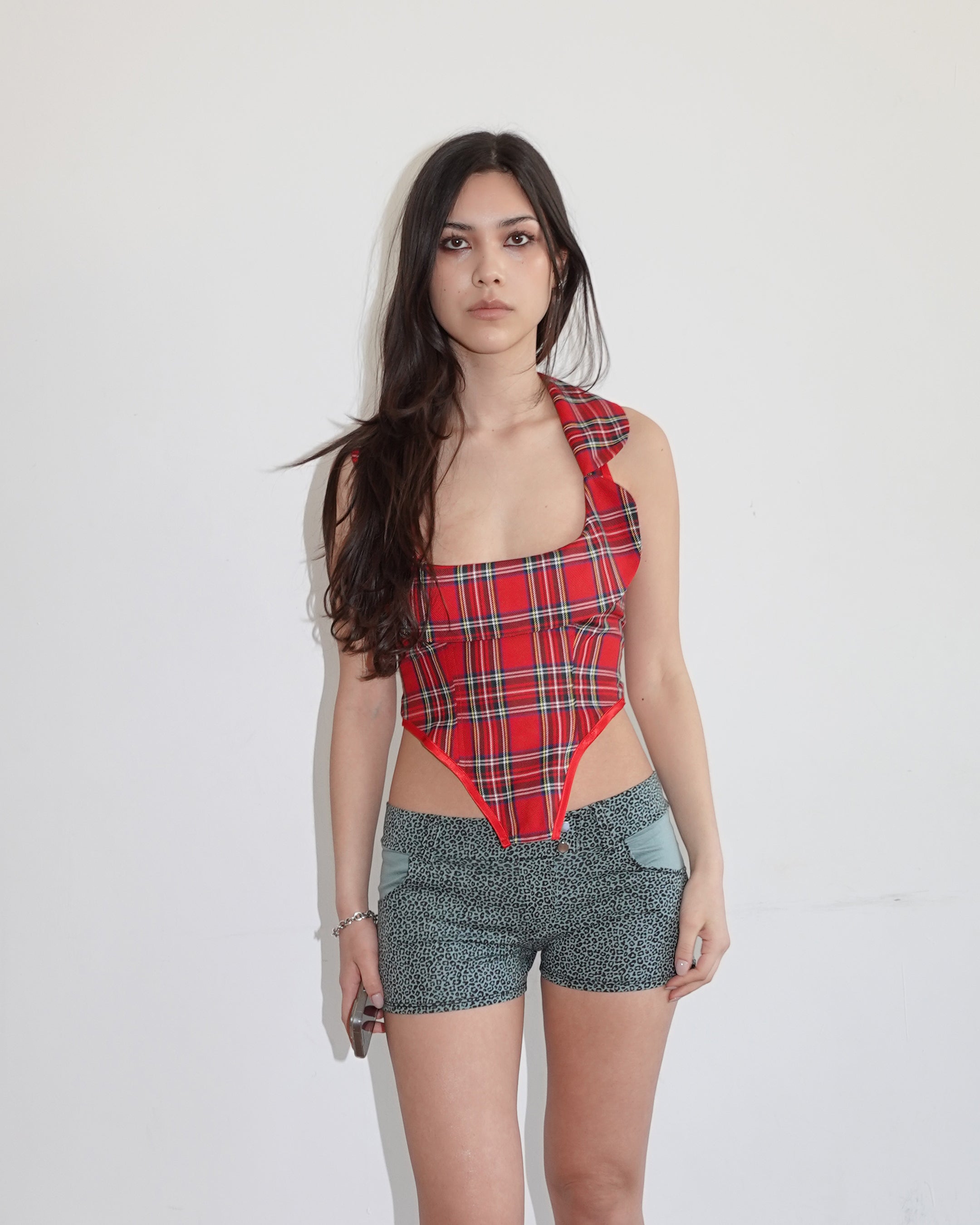 marjy top, red tartan