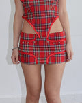 studded jyane mini skirt, red tartan