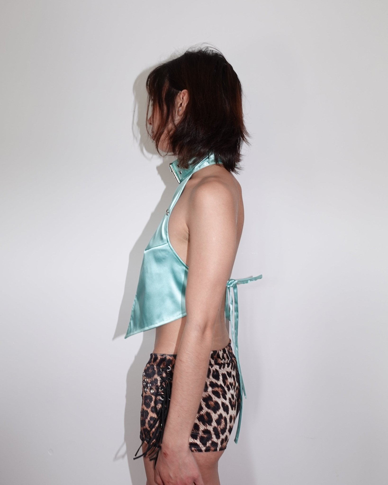 studded halter top, teal - Sourtai - 