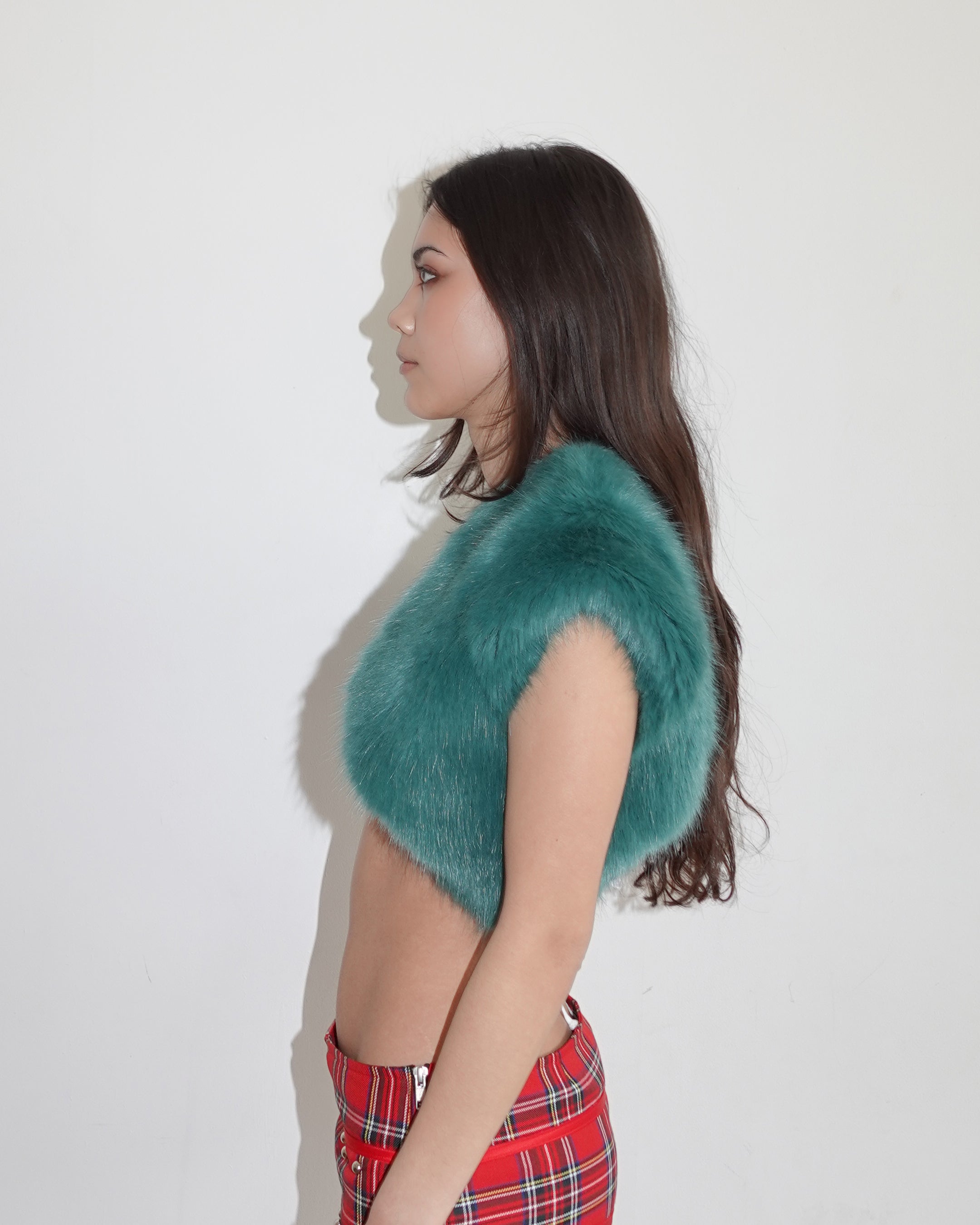 fur bolero, teal