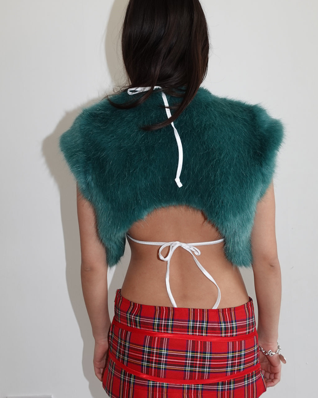 fur bolero, teal